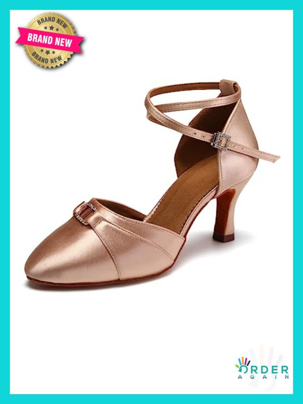 Women's Satin Closed Toe Ballroom Dance Shoes 3 Inch Heel Adjustable Ankle
